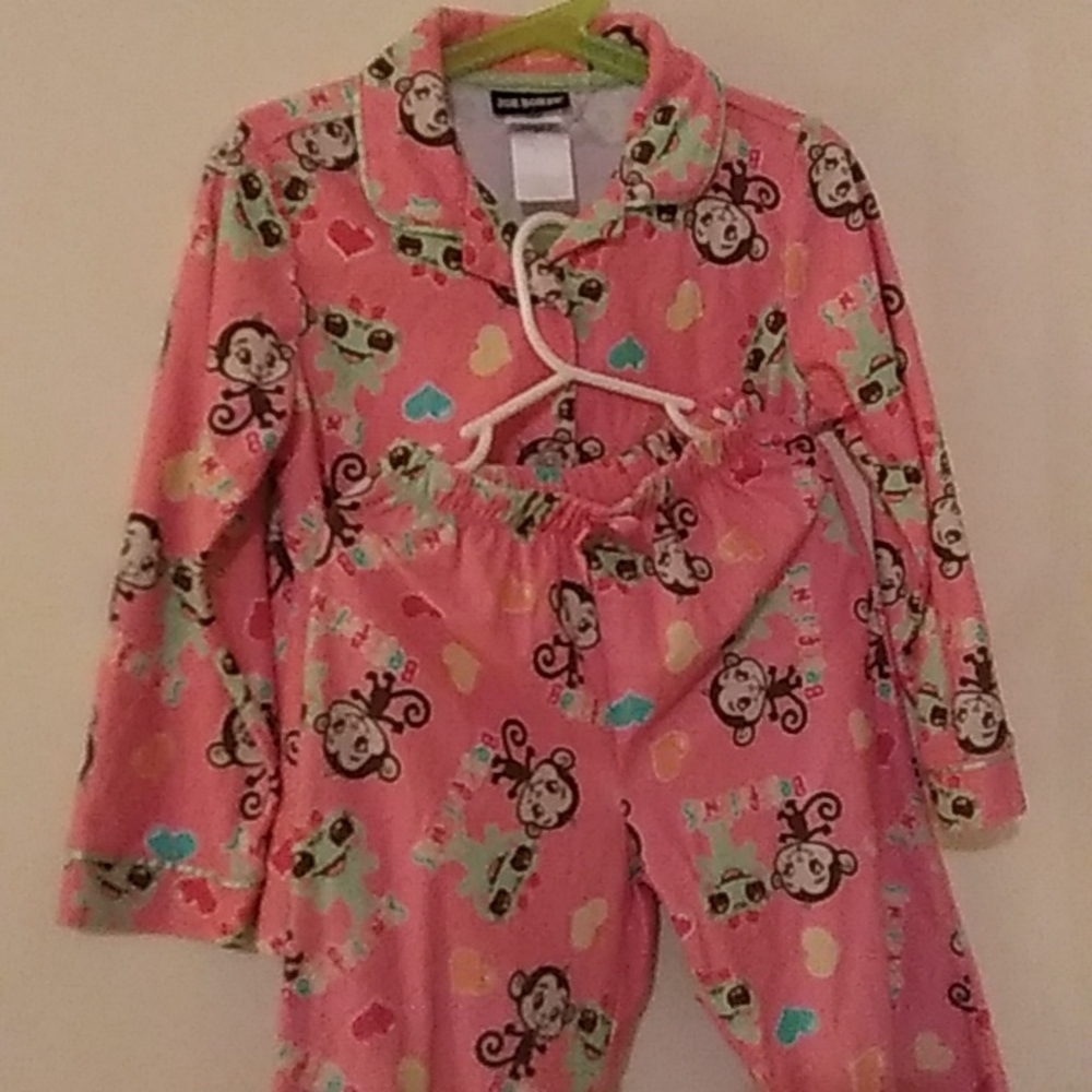 Girls 5T Best friends Monkey Frog Hearts Joe Boxer Pajama Set 4 Glitter Buttons - Picture 2 of 12